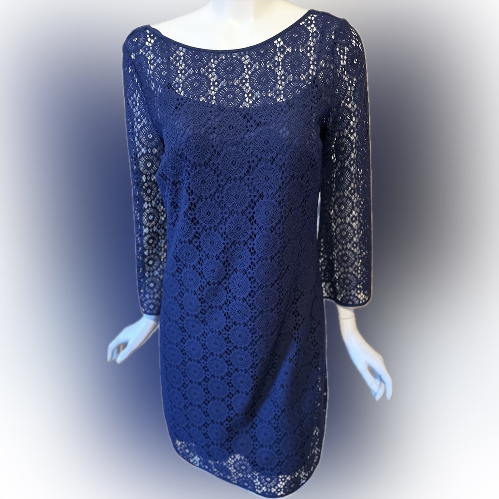 LILLY PULITZER TOPANGA DRESS TRUE NAVY BREAKERS LACE‎ Medium